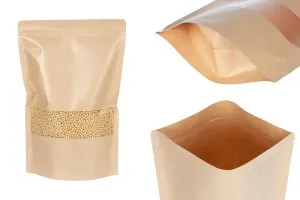 Крафт торбички тип Doy Pack 200x50x300 mm, с цип, прозорец, - 100 бр.-1
