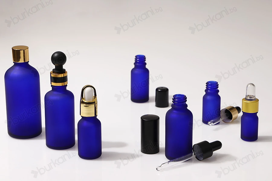 Стъклена Матова синя  бутилка за етерични масла 5 ml  PP18-изображение_група