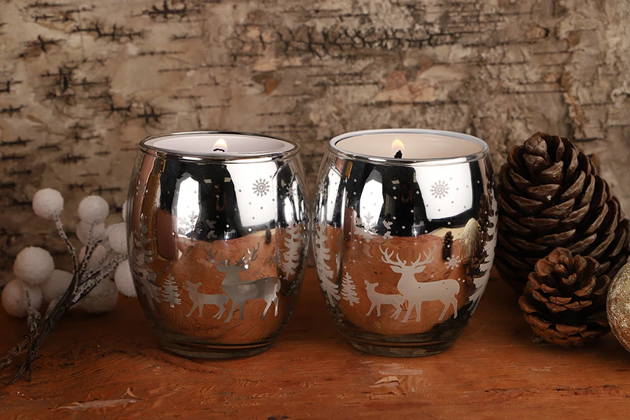 Коледен Декоративен стъклен буркан 380 мл за свещи -изображение_размери