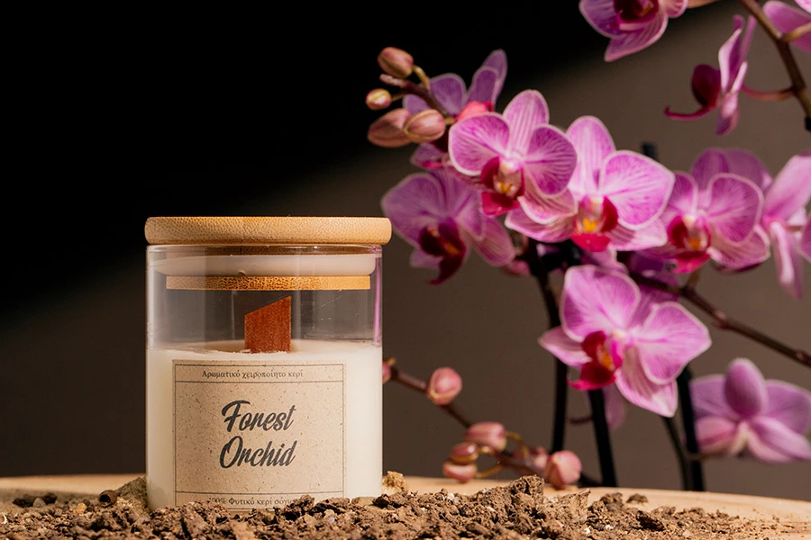 Ръчно изработена ароматна свещ с дървен фитил  Forest Orchid - 110 гр.-изображение_размери