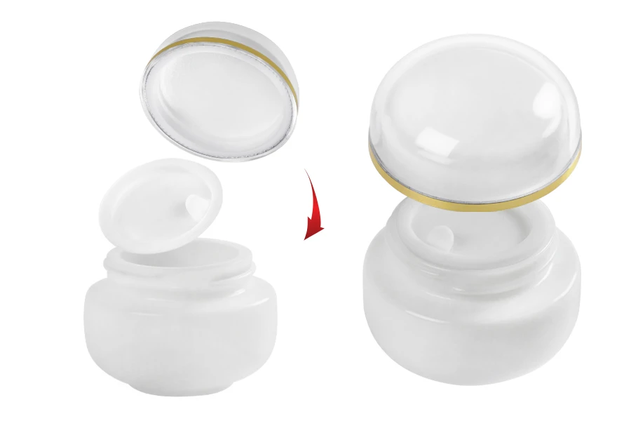 Стъклено бяло  бурканче 30 мл , с въртешно уплътнение в капачката и пластмасово уплътнение около буркана-изображение_размери