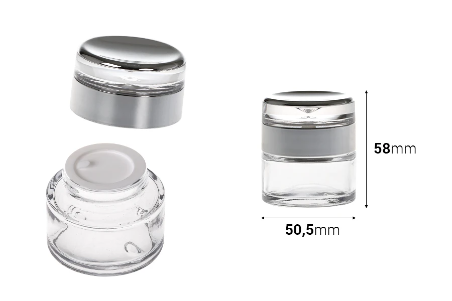 Стъклен буркан 30 мл с пластмасова акрилна луксозна капачка и вътрешен уплътнител Стъклен буркан 30 мл с пластмасова акрилна луксозна капачка и вътрешен уплътнител-изображение_размери