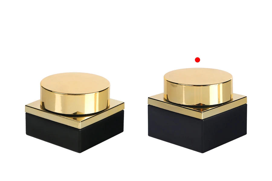 Стъклено бурканче 50 мл за крем, в цвят черен мат, със златиста капачка с пластмасов разделител-изображение_група