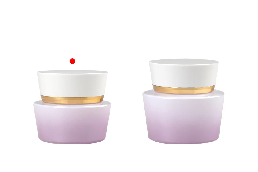 Стъклено бурканче за крем 30 мл - лилаво-бяло, с акрилна капачка и пластмасов разделител-изображение_група