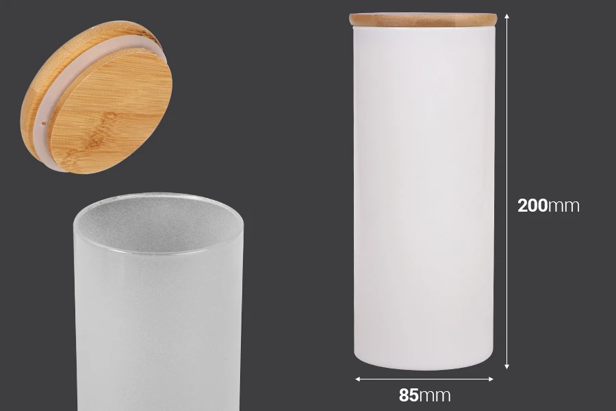 Стъклени буркани 85x200 mm с дървена херметическа капачка Стъклени буркани 85x200 mm с дървена херметическа капачка