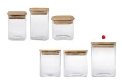 Стъклен квадратен буркан 830 мл с дървена капачка-изображение_група