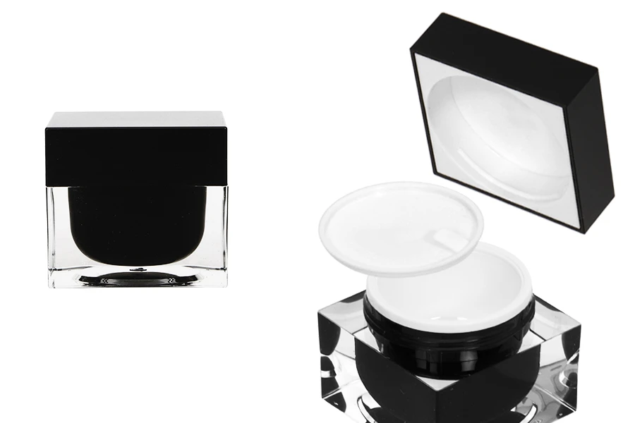 Пластмасово акрилно луксозно бурканче 50 мл за крем, със сребриста капачка с уплътнител-изображение_продукт