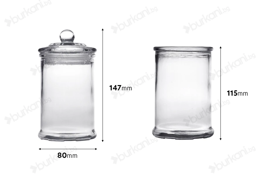 Стъклен буркан със стъклена капачка 330ml-изображение_размери