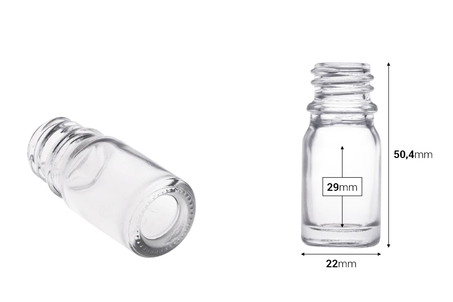 Прозрачна бутилка за етерични масла  5 ml с гърловина PP18-изображение_размери