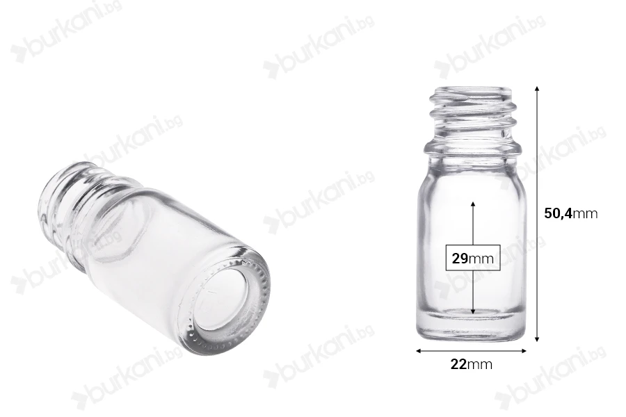 Прозрачна бутилка за етерични масла  5 ml с гърловина PP18-изображение_размери