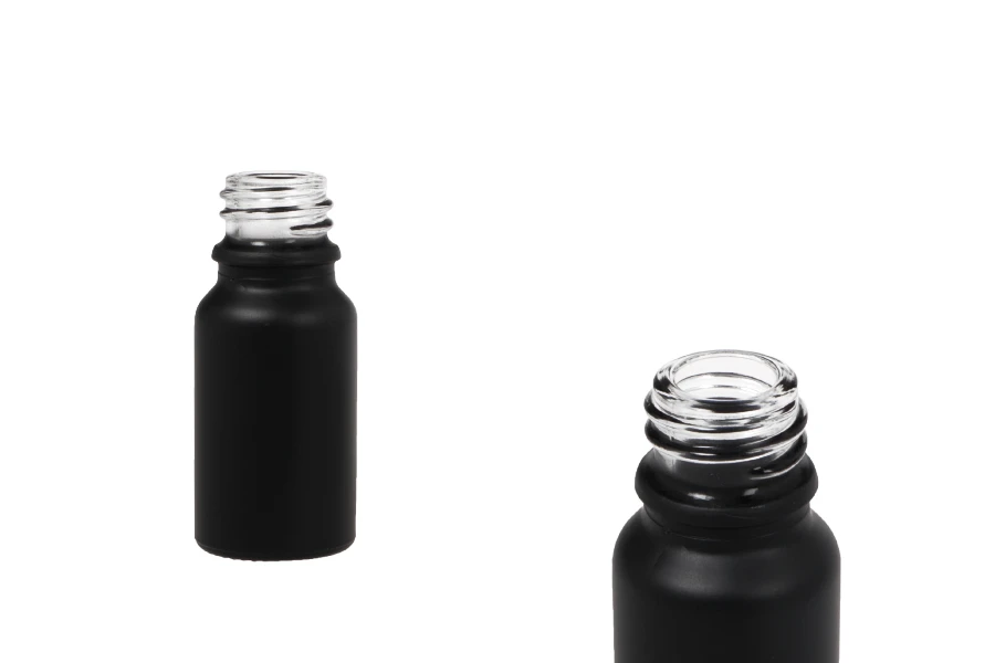 Стъклена черна матова бутилка за етерични масла 10 мл с гърловина PP 18 Стъклена черна матова бутилка за етерични масла 10 мл с гърловина PP 18-изображение_продукт