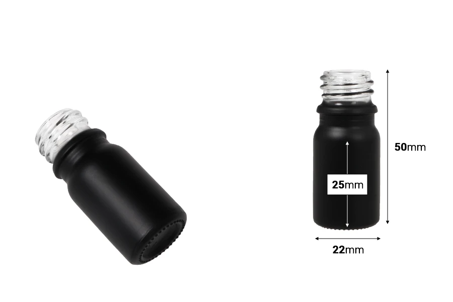Стъклена черна матова бутилка 5 мл за етерични масла ПП18 Стъклена черна матова бутилка 5 мл за етерични масла ПП18-изображение_размери