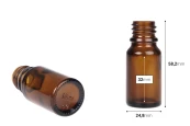 Стъклена кафява бутилка 10 мл за етерични масла, с гърло PP18 Стъклена кафява бутилка 10 мл за етерични масла, с гърло PP18-изображение_размери