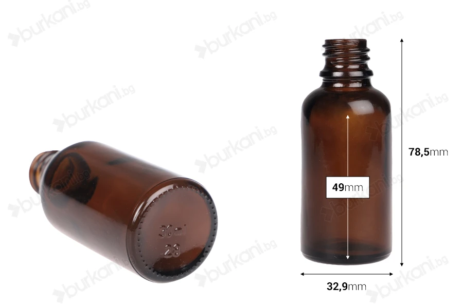 Стъклено кафяво шише за етерични масла  30 ml-изображение_размери