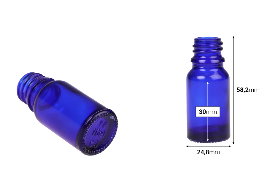 Стъклена синя бутилка з аетерични масла 10 мл с гърловина PP18 Стъклена синя бутилка з аетерични масла 10 мл с гърловина PP18-изображение_размери