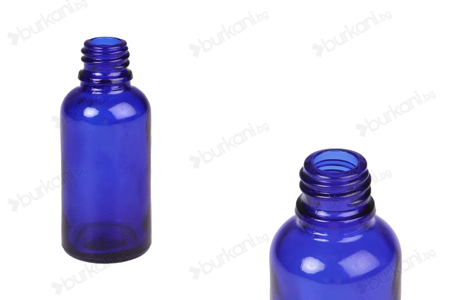 Стъклена синя бутилка 30 ml за етерични масла, с гърловина  PP18-изображение_продукт