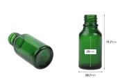 Стъклена зелена бутилка за етерични масла 15 мл с гърловина PP18-изображение_размери