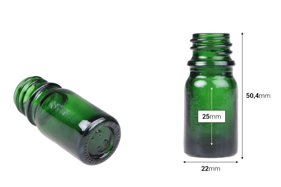 Зелена бутилка за етерични масла 5 мл, с гърловина PP18 Зелена бутилка за етерични масла 5 мл, с гърловина PP18-изображение_размери