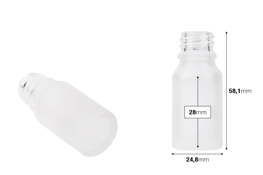 Стъклена МАТОВА бутилка за етерични масла 10 ml с гърловина PP18 Стъклена МАТОВА бутилка за етерични масла 10 ml с гърловина PP18-изображение_размери