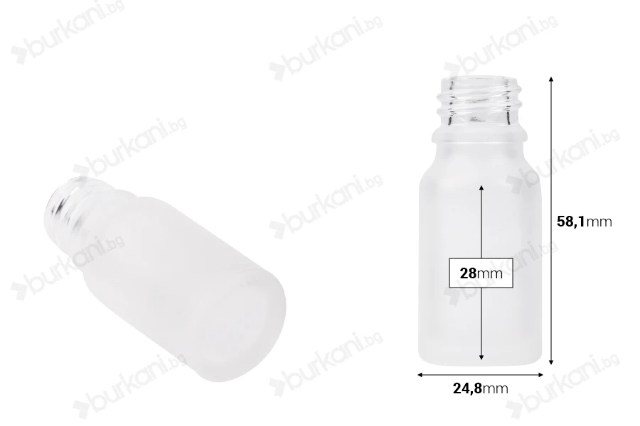 Стъклена МАТОВА  бутилка за етерични масла 10 ml с гърловина PP18-изображение_размери
