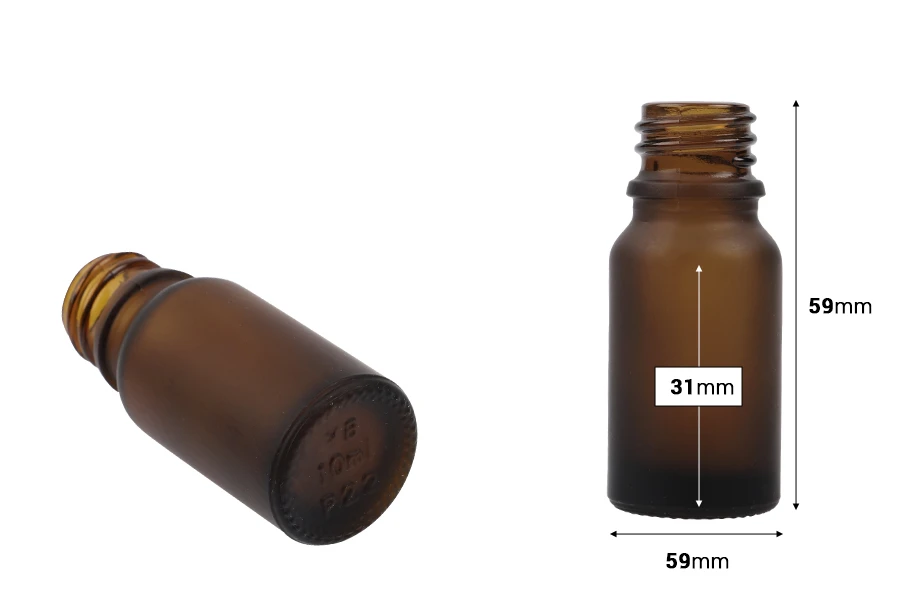 Стъклена кафява Матова бутилка за етерични масла 10 ml (PP 18) Стъклена кафява Матова бутилка за етерични масла 10 ml (PP 18)-изображение_размери