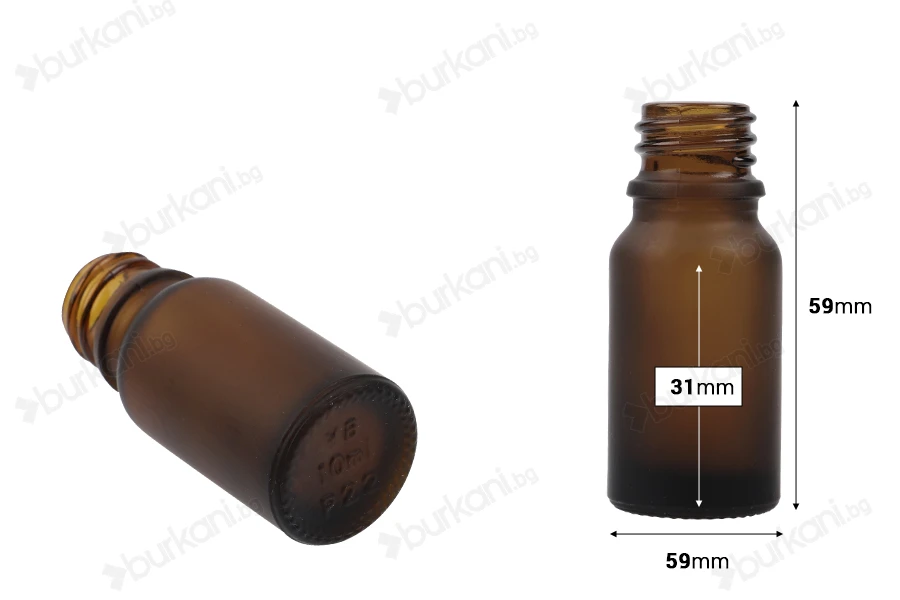 Стъклена кафява Матова бутилка за етерични масла  10 ml (PP 18)-изображение_размери