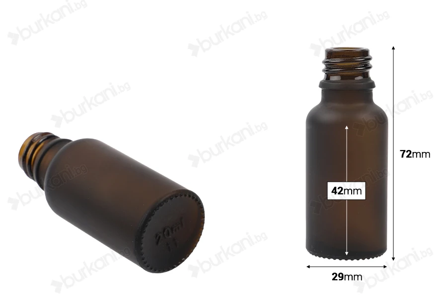 Стъклена кафява матова бутилка  20 ml (PP 18)-изображение_размери