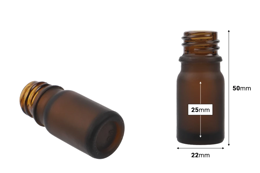 Стъклена кафява Матова бутилка за етерични масла 5 мл (PP 18) Стъклена кафява Матова бутилка за етерични масла 5 мл (PP 18)-изображение_размери