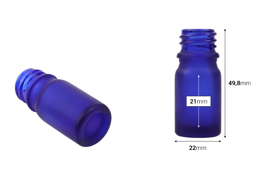 Стъклена Матова синя бутилка за етерични масла 5 ml PP18 Стъклена Матова синя бутилка за етерични масла 5 ml PP18-изображение_размери