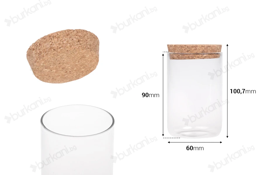 Стъклен буркан с тапа 200 мл за свещи  60x90 mm-изображение_размери