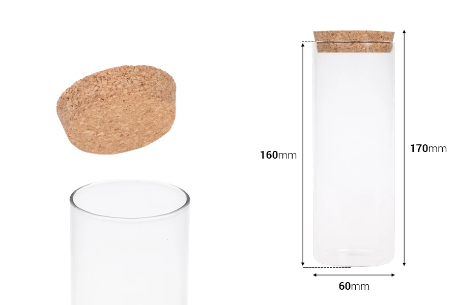 Стъклен буркан с тапа 360 мл за свещи, с размери  60x160 mm-изображение_размери