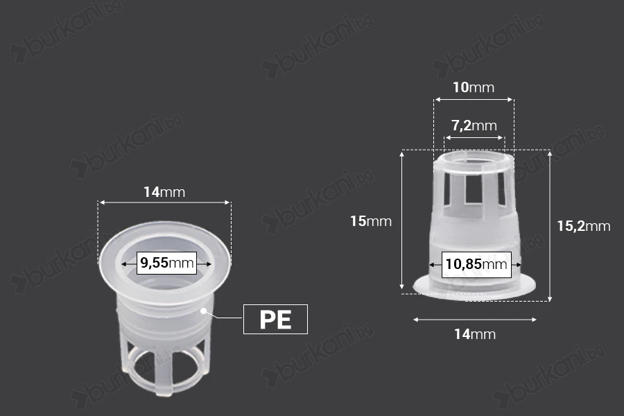 Пластмасова тапа дозатор  (PE) - диаметър 10,4 mm - 50 бр-изображение_размери