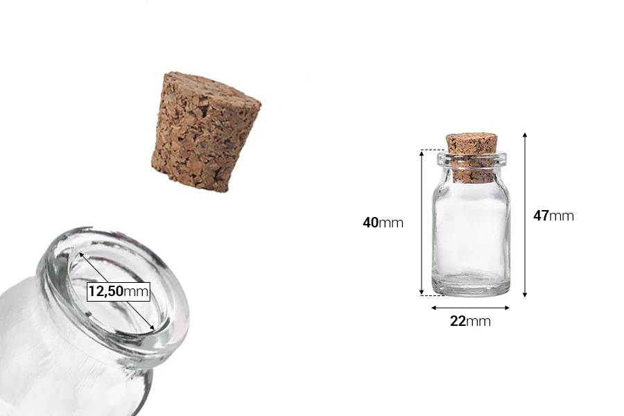 Малко стъклено шише с коркова тапа 6 мл-изображение_размери