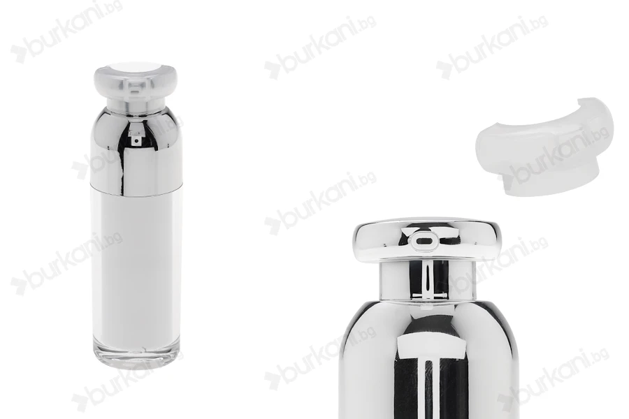 Пластмасова бутилка Airless 30 ml  Акрилен  ( вътрешно прозрачна и външно бяла) със помпа и капачка-изображение_продукт