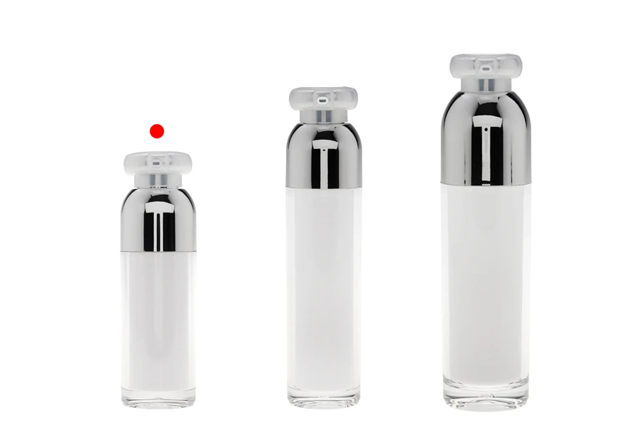 Пластмасова бутилка Airless 30 ml Акрилен ( вътрешно прозрачна и външно бяла) със помпа и капачка Пластмасова бутилка Airless 30 ml Акрилен ( вътрешно прозрачна и външно бяла) със помпа и капачка
