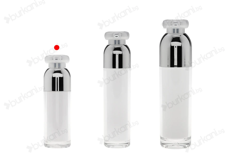 Пластмасова бутилка Airless 30 ml  Акрилен  ( вътрешно прозрачна и външно бяла) със помпа и капачка-изображение_група