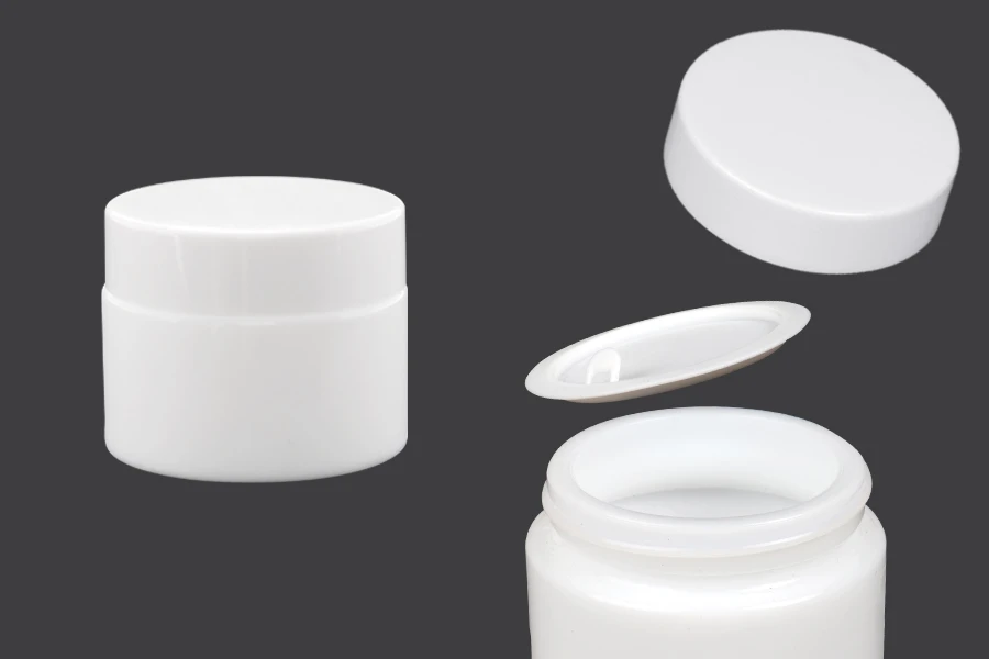 Стъклен бял козметичен буркан 50 мл с капачка и с уплътнител Стъклен бял козметичен буркан 50 мл с капачка и с уплътнител-изображение_продукт