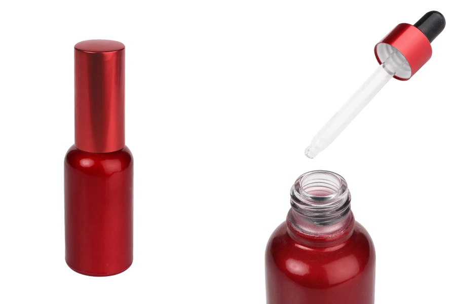 Стъклена червена бутилка с капакомер и капачка 30 мл-изображение_продукт