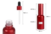 Стъклена червена бутилка с капакомер и капачка 30 мл-изображение_размери