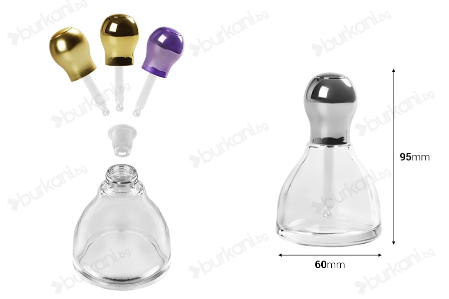 Стъклена бутилка от 50 ml с капкомер, с цедка и с капачка-изображение_размери