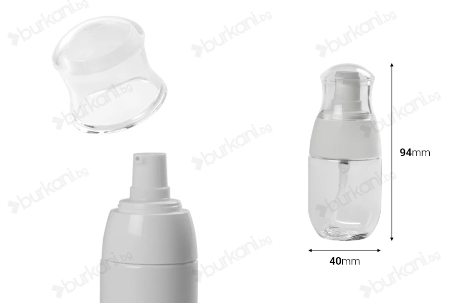 Пластмасова бутилка PET  30 ml с бяла лосион  помпа и прозрачна капачка-изображение_размери
