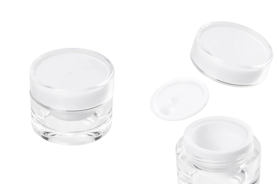 Луксозна кръгла акрилна кутийка за крем 10 мл с пластмасова  капачка и  вътрешен уплътнител - 12 бр.-изображение_продукт