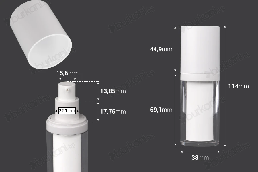 Airless бутилка 15 ml за крем, лосион-изображение_размери