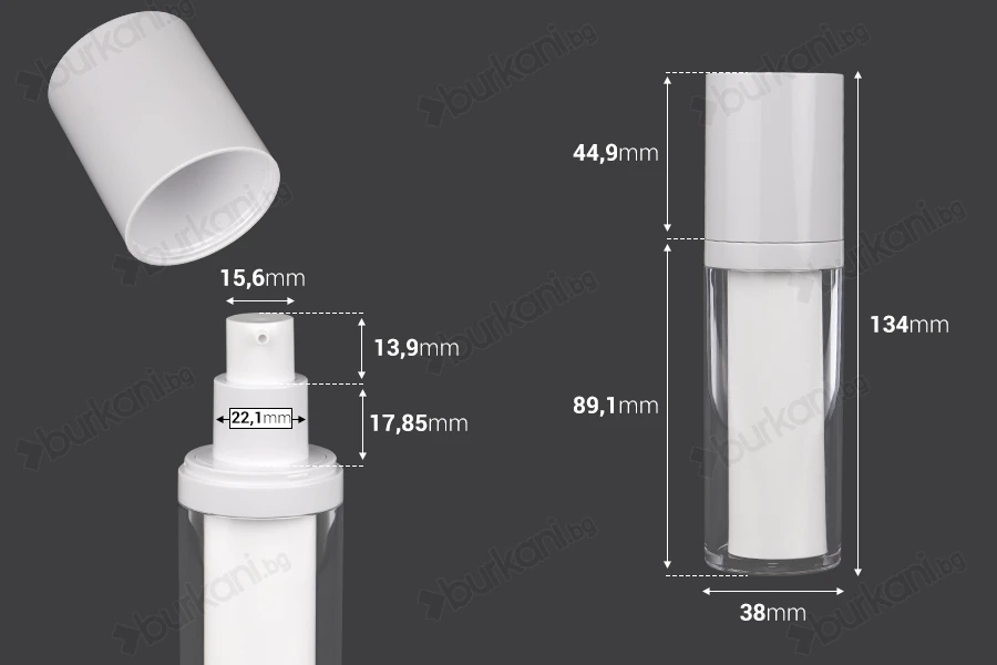 Пластмасова airless бутилка 30 ml  за крем-изображение_размери