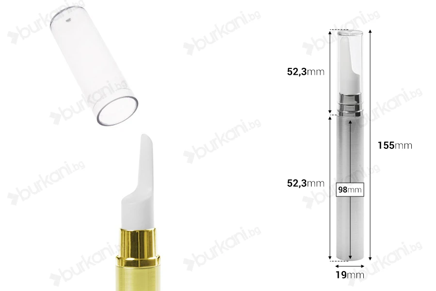 Пластмасова златиста или сребриста бутилка Airless 15 ml за серуми-изображение_размери