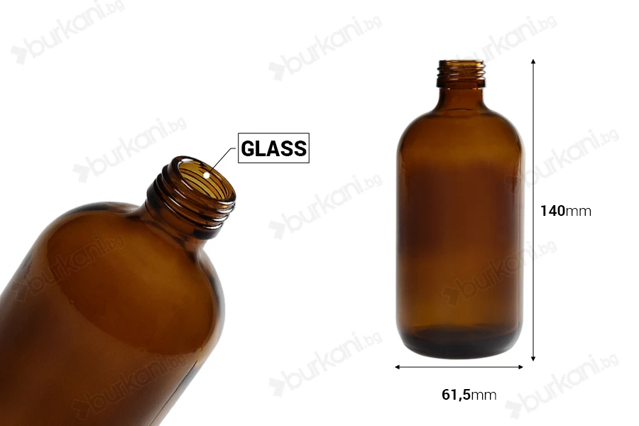 Стъклена кафява бутилка 250 ml  (PP24)-изображение_размери