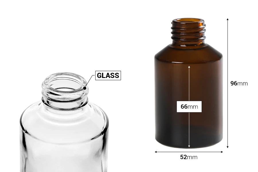 Стъклена бутилка 100 мл ПП28 в различни цветове-изображение_размери