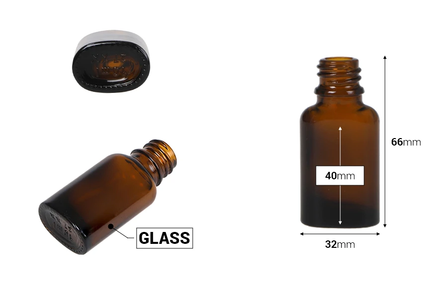 Стъклена овална кафява бутилка 10 мл за етерични масла (PP18)-изображение_размери