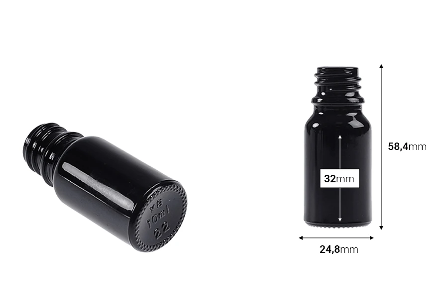 Стъклена черна бутилка 10 мл за етерични масла ПП18 Стъклена черна бутилка 10 мл за етерични масла ПП18-изображение_размери