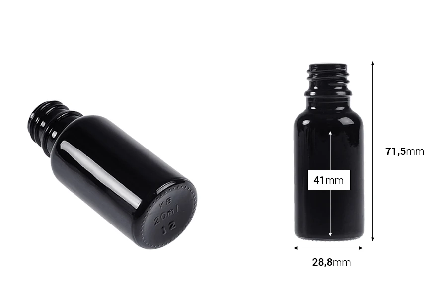 Стъклена бутилка за етерични масла черна 20 мл PP18 Стъклена бутилка за етерични масла черна 20 мл PP18-изображение_размери